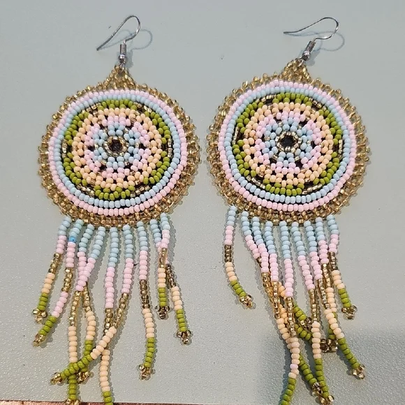 Bohemian Beaded Fringe Earrings - Picture 2 of 4
